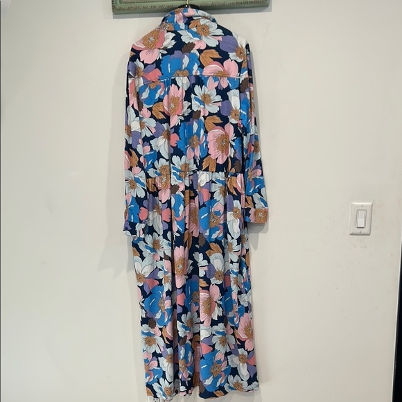 Tolani button front long sleeve sprint Floral Blue Pink Women's maxi Dress plus - Picture 5 of 5